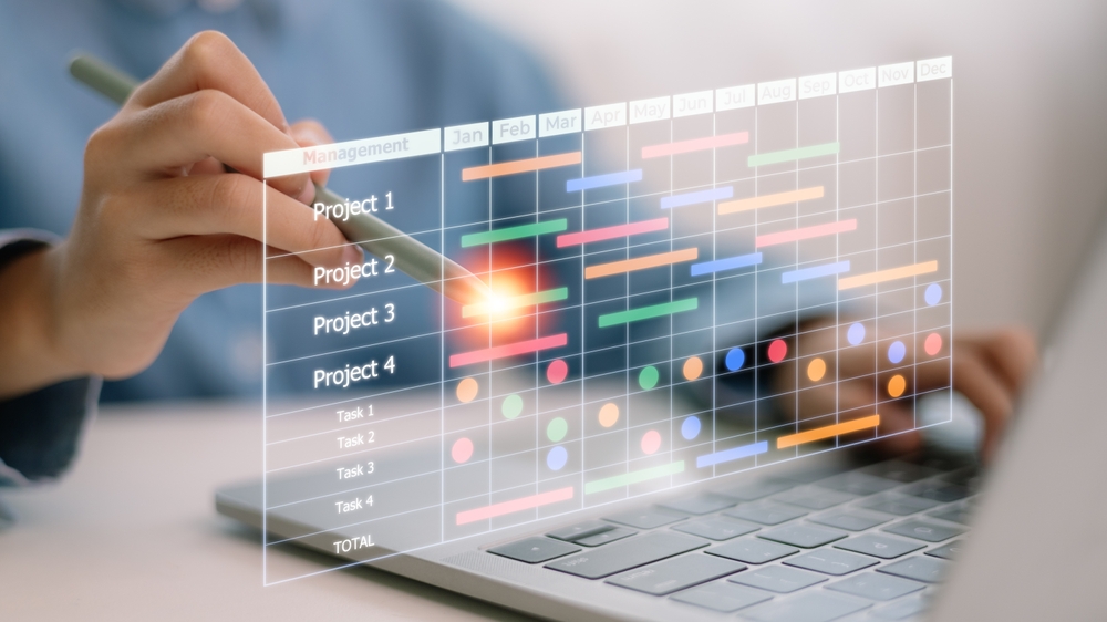 The,Project,Manager,Works,And,Updates,Tasks,With,Milestones,And
